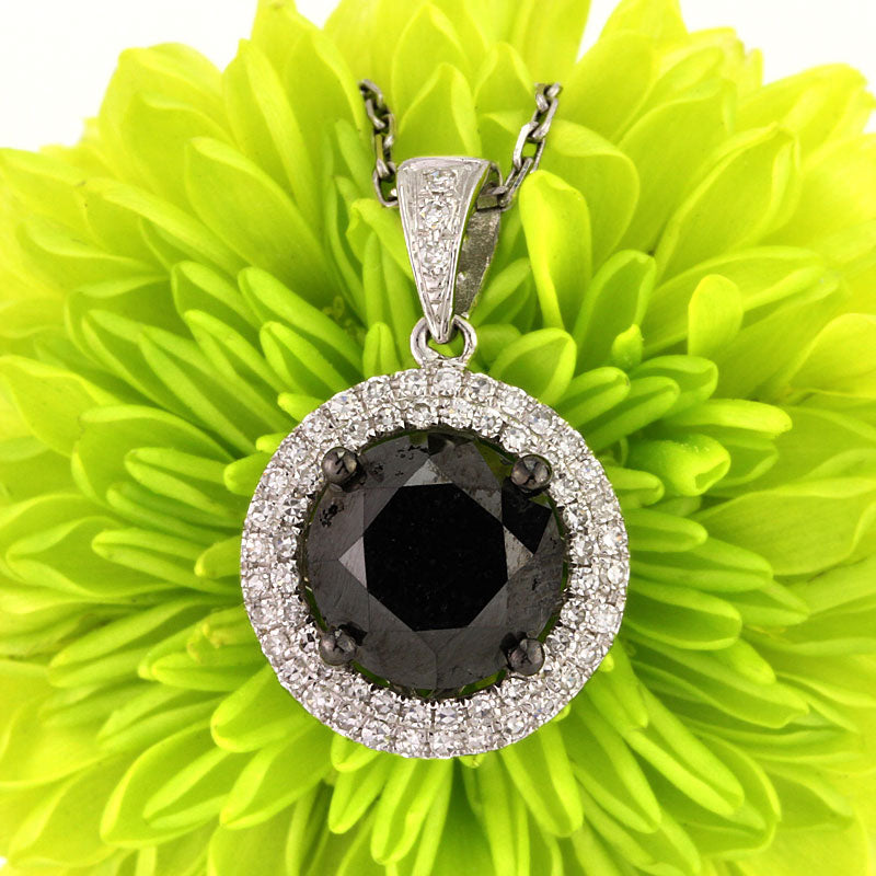 3.38ct Fancy Black Round Rose Cut Diamond Pendant