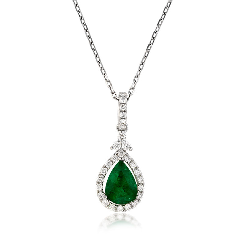 1.58ct Pear Shaped Emerald and Diamond Pendant