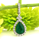 1.58ct Pear Shaped Emerald and Diamond Pendant