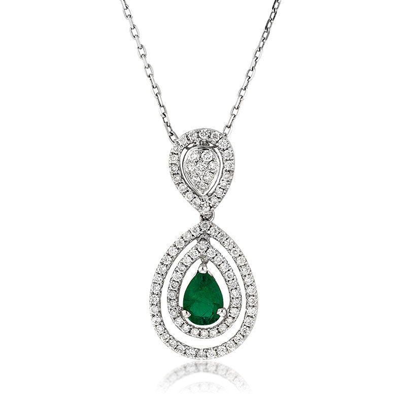 1.62ct Pear Shaped Emerald and Diamond Pendant