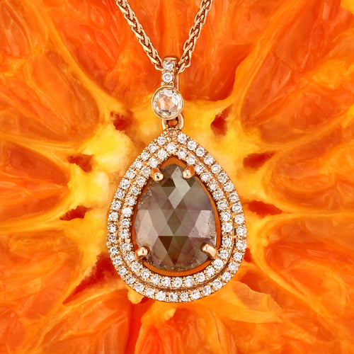 1.65ct Fancy Color Pear Shaped Rose Cut Diamond Pendant