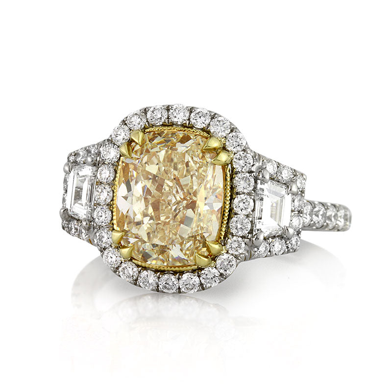 4.93ct Fancy Light Yellow Cushion Cut Diamond Engagement Ring