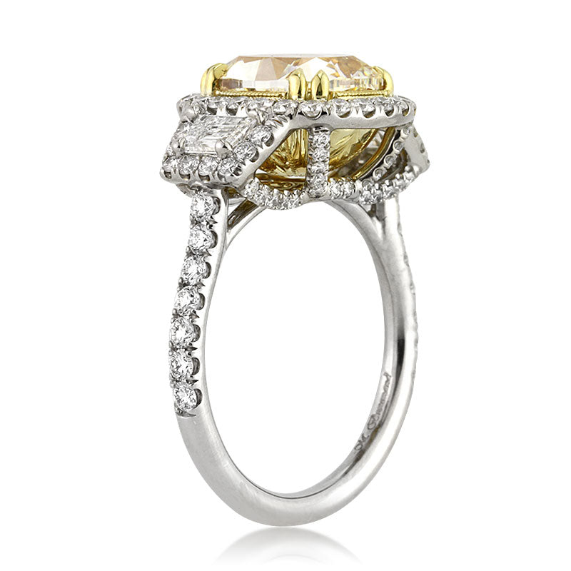 4.93ct Fancy Light Yellow Cushion Cut Diamond Engagement Ring