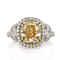 4.51ct Fancy Light Yellow Cushion Cut Diamond Engagement Ring