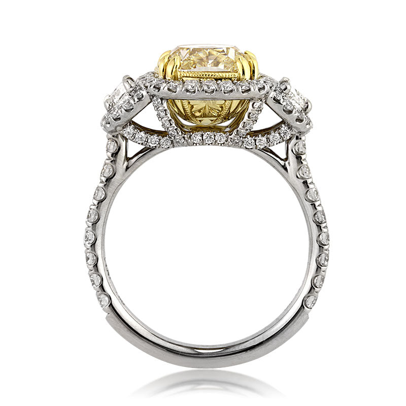 4.51ct Fancy Light Yellow Cushion Cut Diamond Engagement Ring