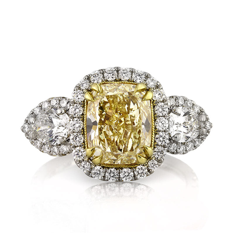 4.90ct Fancy Light Yellow Cushion Cut Diamond Engagement Ring