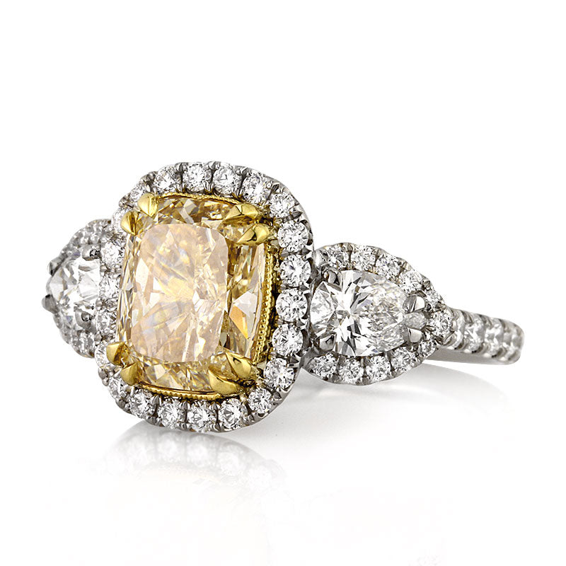 4.90ct Fancy Light Yellow Cushion Cut Diamond Engagement Ring