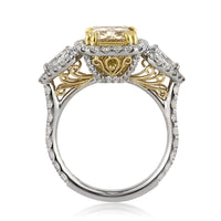 4.90ct Fancy Light Yellow Cushion Cut Diamond Engagement Ring