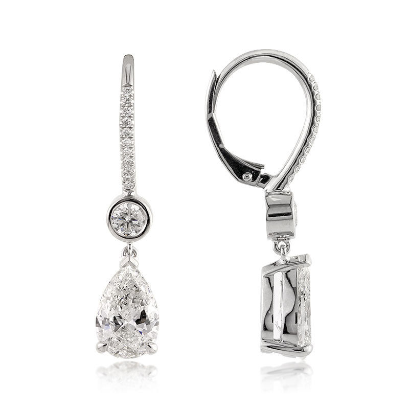 3.83ct Pear Shaped Diamond Dangle Earrings