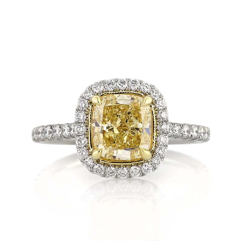 2.86ct Fancy Yellow Cushion Cut Diamond Engagement Ring