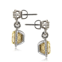 6.11ct Fancy Yellow Cushion Cut Diamond Dangle Earrings