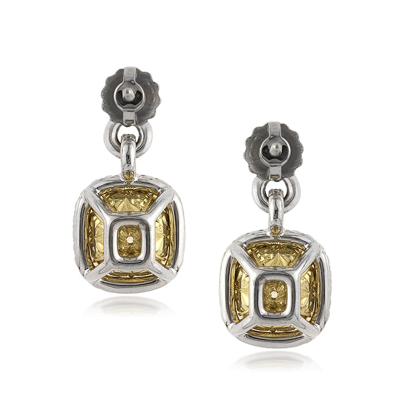 6.11ct Fancy Yellow Cushion Cut Diamond Dangle Earrings