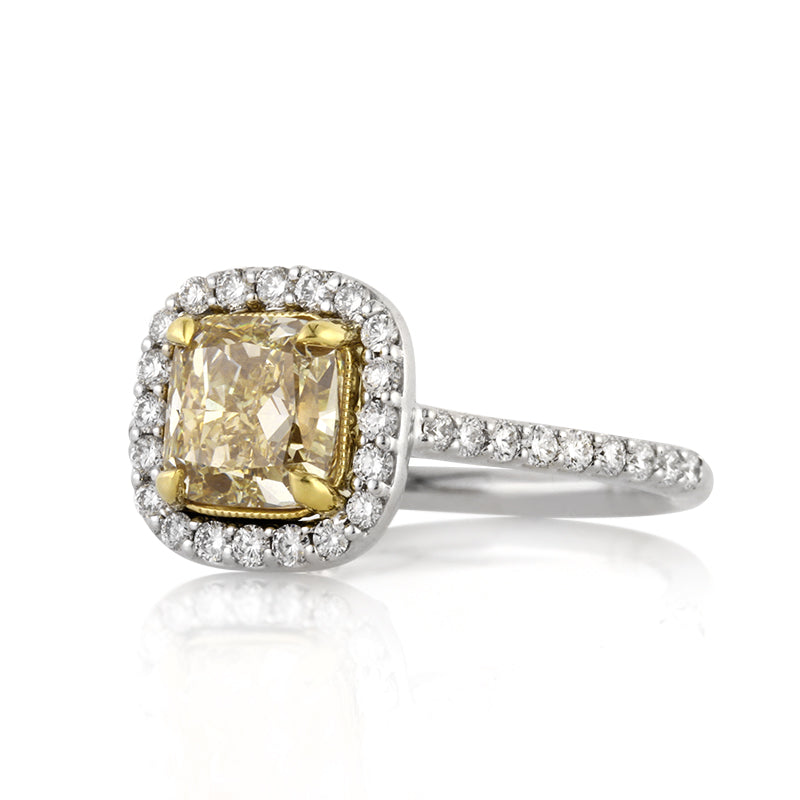 2.29ct Fancy Light Yellow Cushion Cut Diamond Engagement Ring