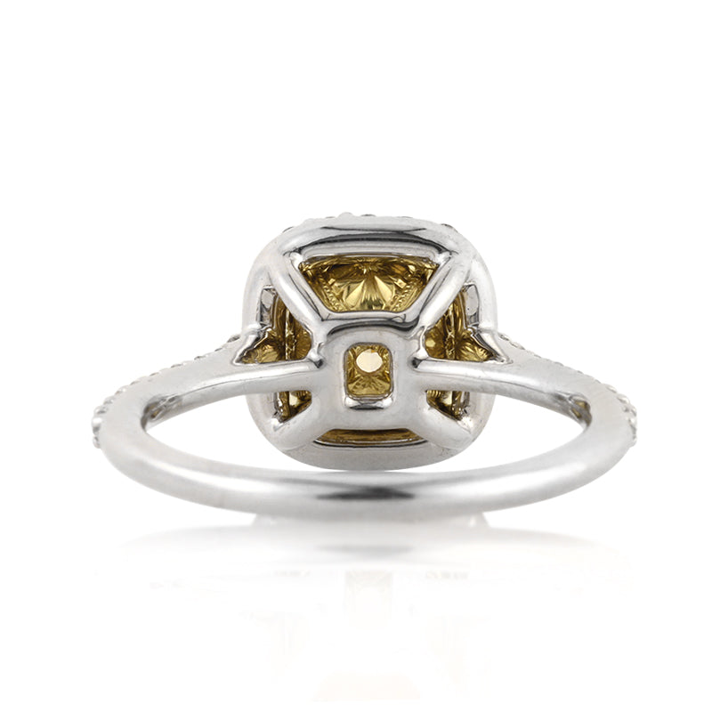 2.29ct Fancy Light Yellow Cushion Cut Diamond Engagement Ring