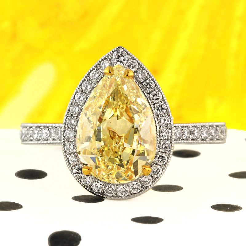 3.58ct Fancy Light Yellow Pear Shaped Diamond Engagement Ring