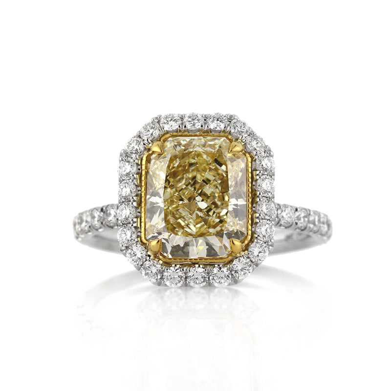 4.17ct Fancy Yellow Radiant Cut Diamond Engagement Ring