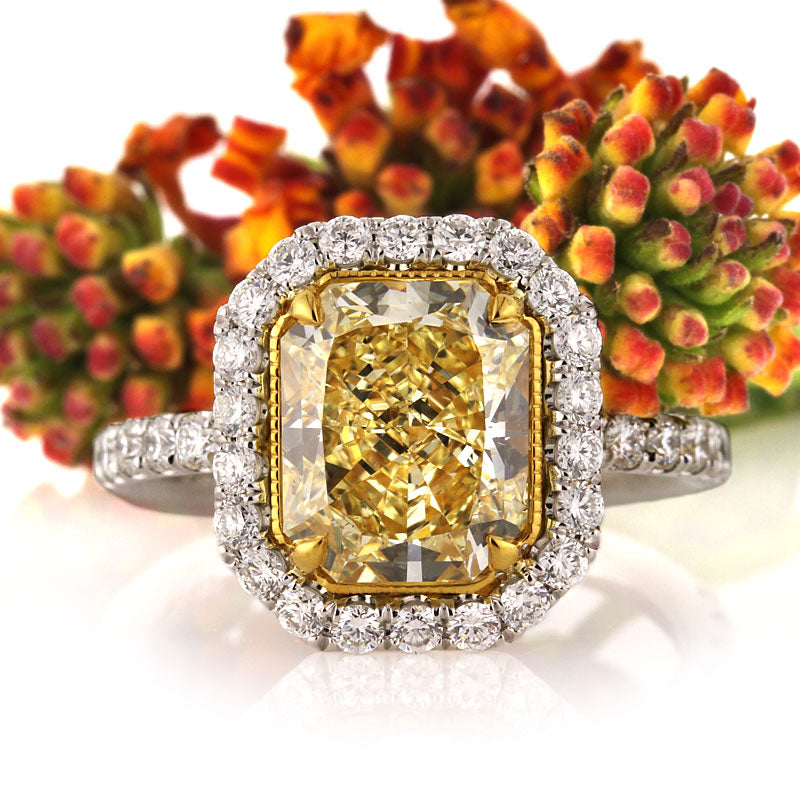 4.17ct Fancy Yellow Radiant Cut Diamond Engagement Ring