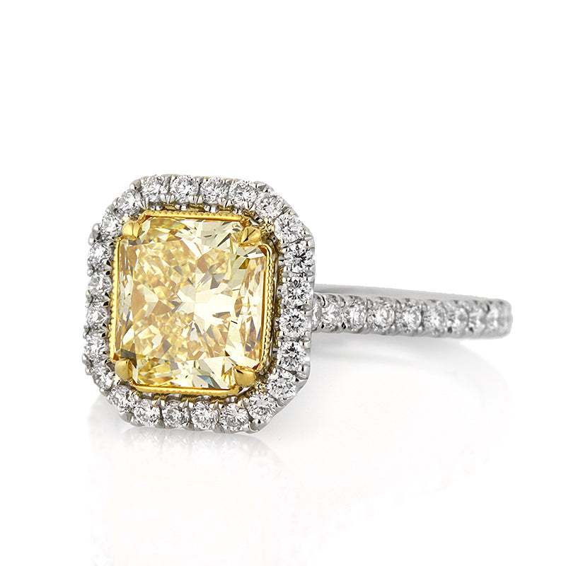 3.15ct Fancy Intense Yellow Radiant Cut Diamond Engagement Ring