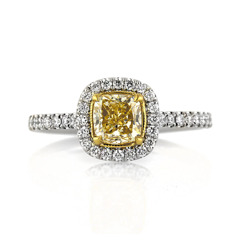 1.50ct Fancy Yellow Cushion Cut Diamond Engagement Ring