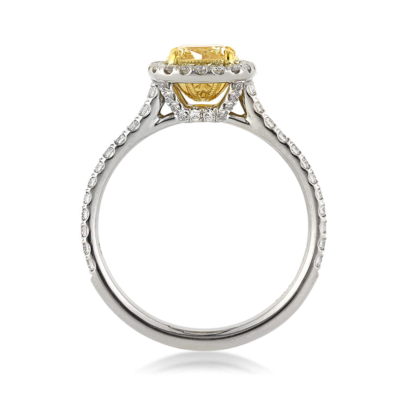 1.50ct Fancy Yellow Cushion Cut Diamond Engagement Ring