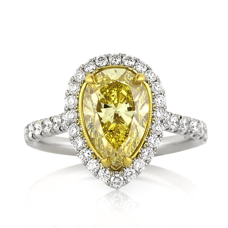 3.65ct Fancy Intense Yellow Pear Shaped Diamond Engagement Ring