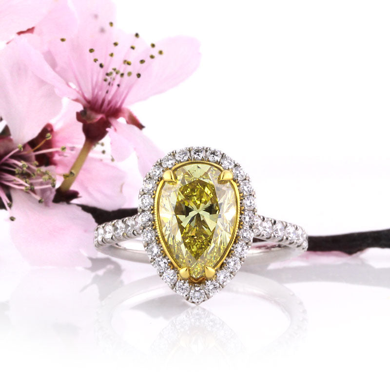 3.65ct Fancy Intense Yellow Pear Shaped Diamond Engagement Ring