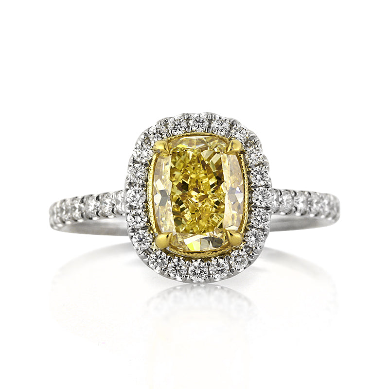 2.31ct Fancy Yellow Cushion Cut Diamond Engagement Ring