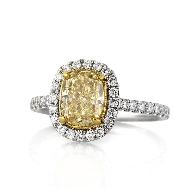 2.31ct Fancy Yellow Cushion Cut Diamond Engagement Ring