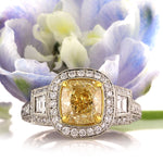 3.47ct Fancy Yellow Cushion Cut Diamond Engagement Ring