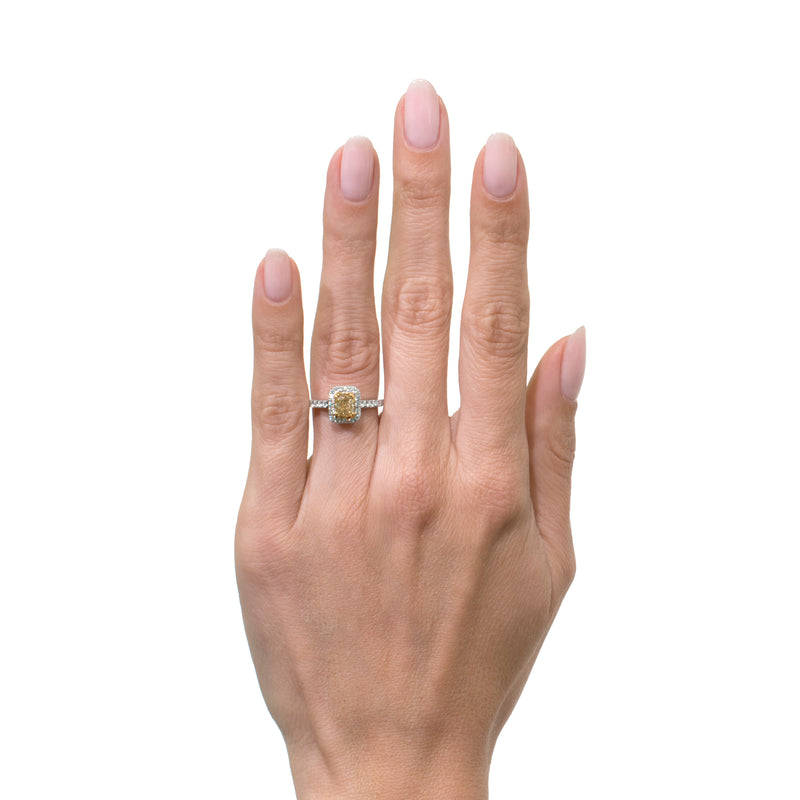 1.33ct Fancy Intense Yellow Radiant Cut Diamond Engagement Ring