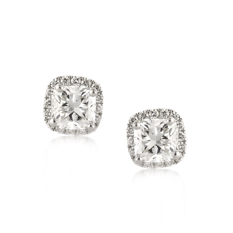 1.26ct Cushion Cut Diamond Halo Stud Earrings