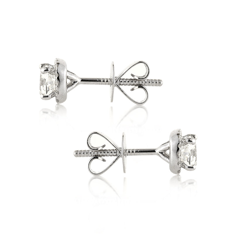 1.26ct Cushion Cut Diamond Halo Stud Earrings