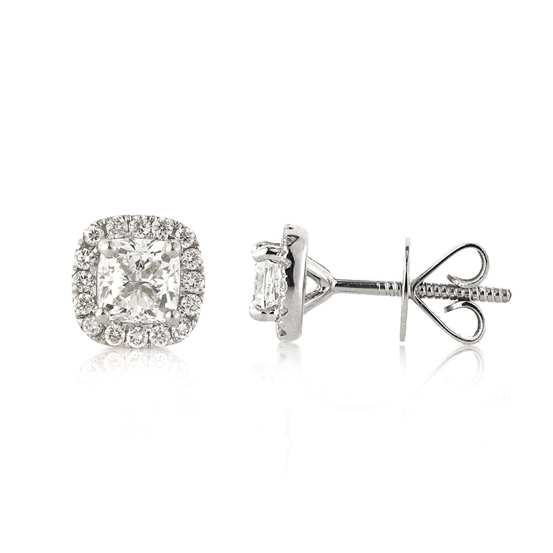 1.36ct Cushion Cut Diamond Stud Earrings