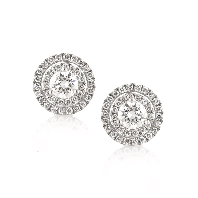 1.00ct Round Brilliant Cut Diamond Double Halo Stud Earrings