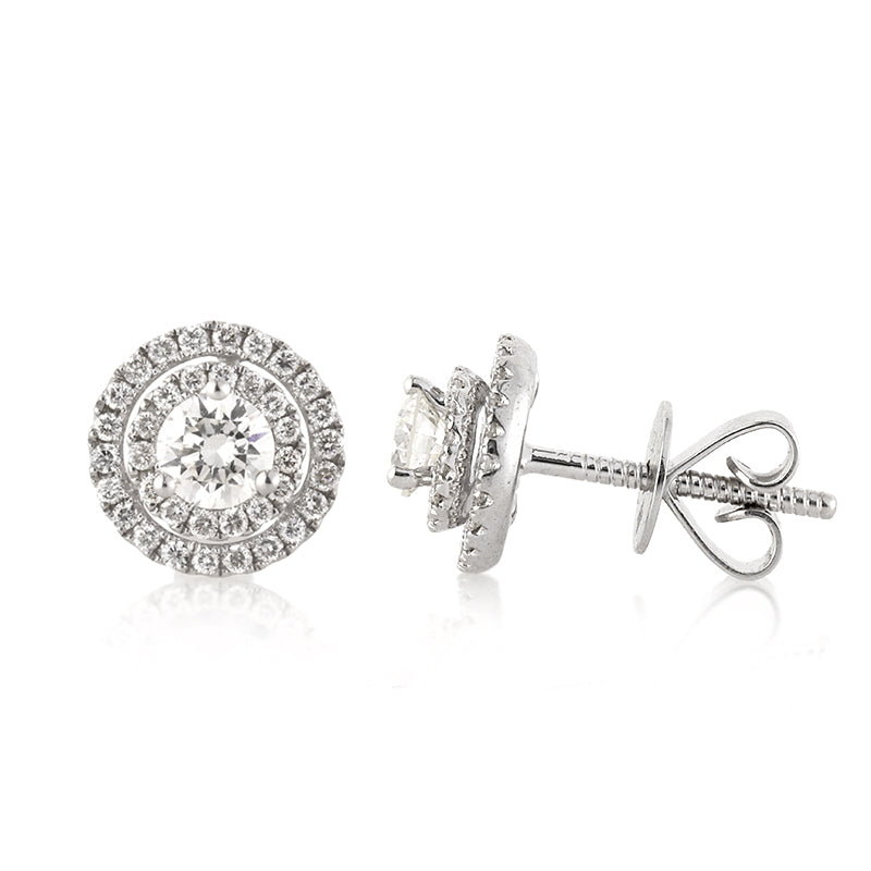 1.00ct Round Brilliant Cut Diamond Double Halo Stud Earrings