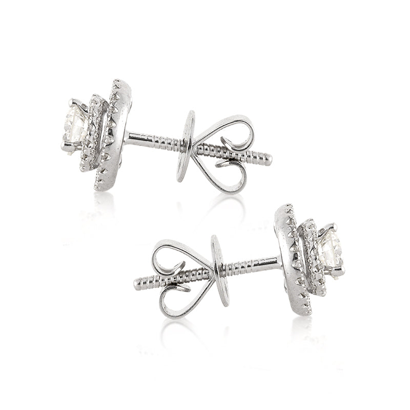 1.00ct Round Brilliant Cut Diamond Double Halo Stud Earrings
