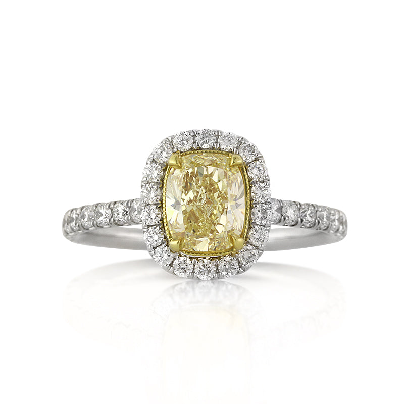 1.96ct Fancy Intense Yellow Cushion Cut Diamond Engagement Ring