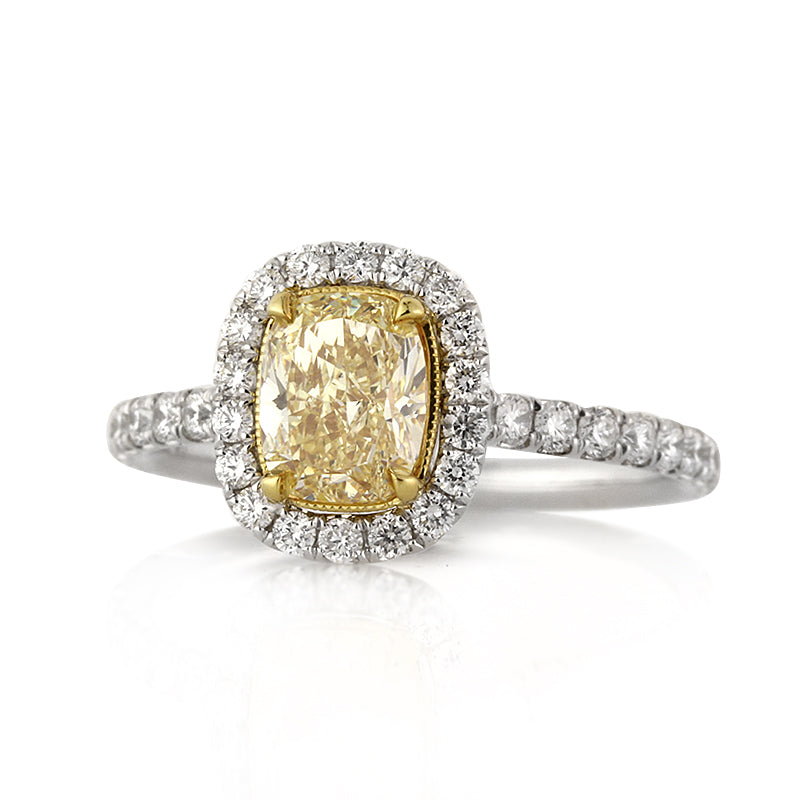 1.96ct Fancy Intense Yellow Cushion Cut Diamond Engagement Ring