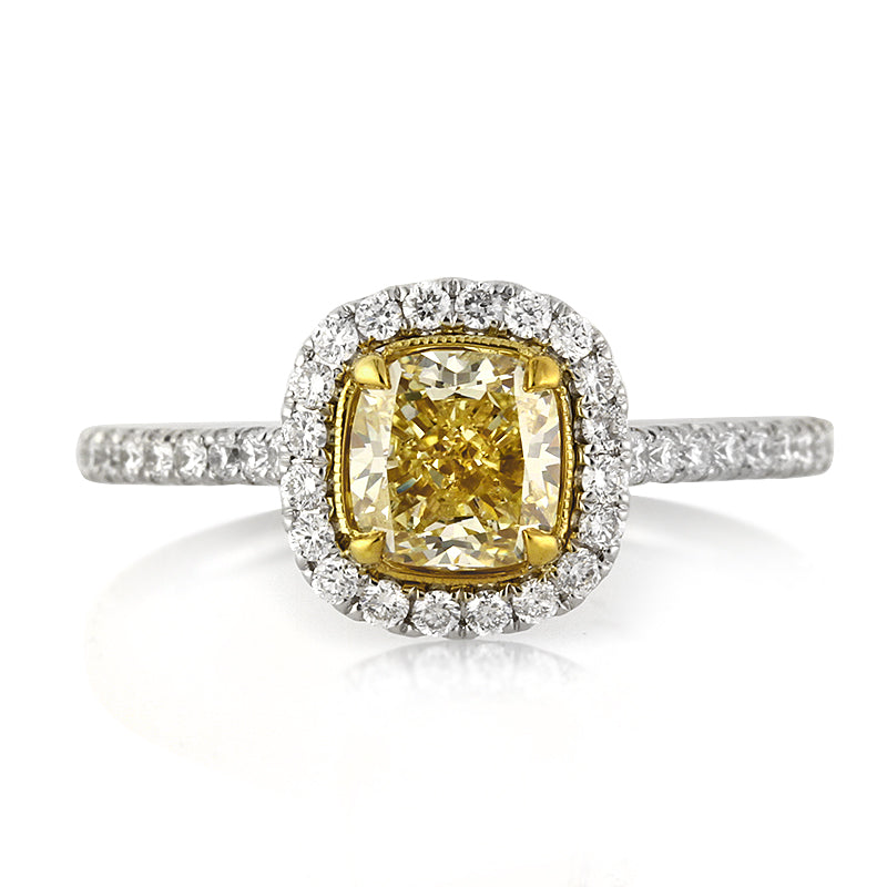 1.35ct Fancy Light Yellow Cushion Cut Diamond Engagement Ring