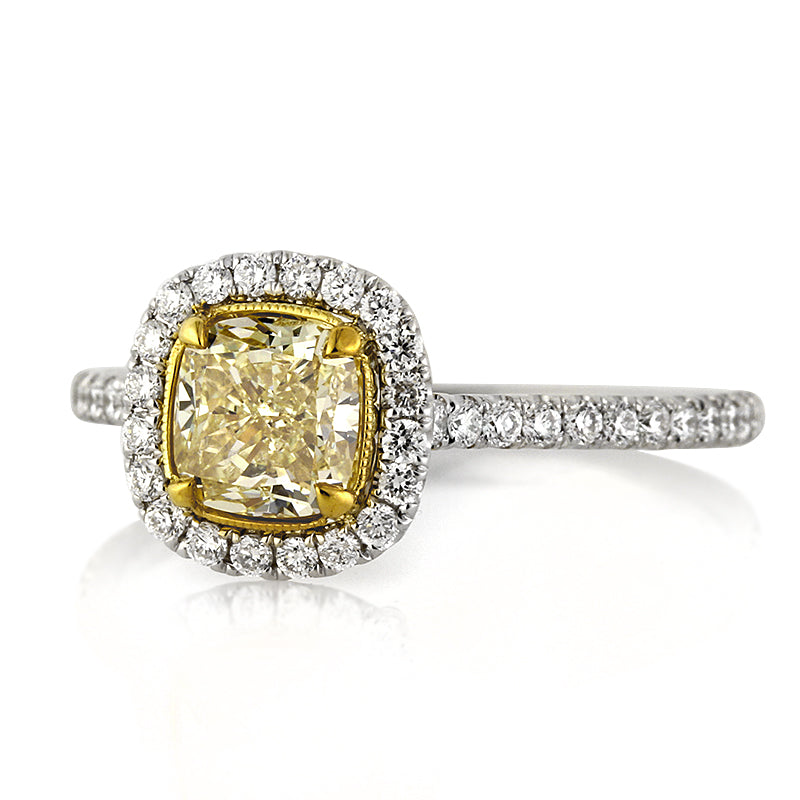 1.35ct Fancy Light Yellow Cushion Cut Diamond Engagement Ring