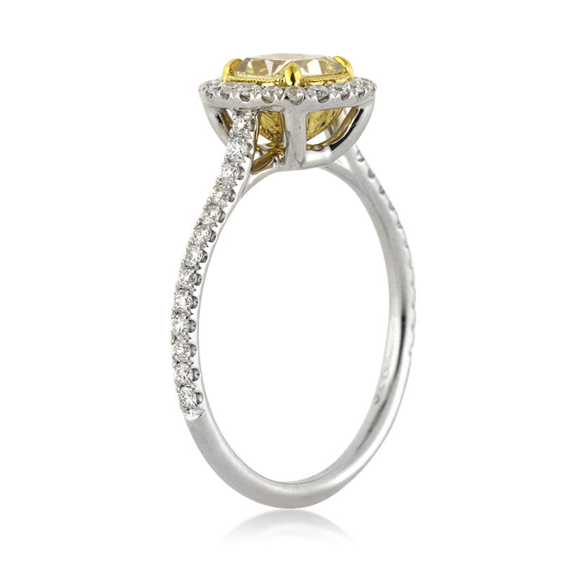 1.35ct Fancy Light Yellow Cushion Cut Diamond Engagement Ring