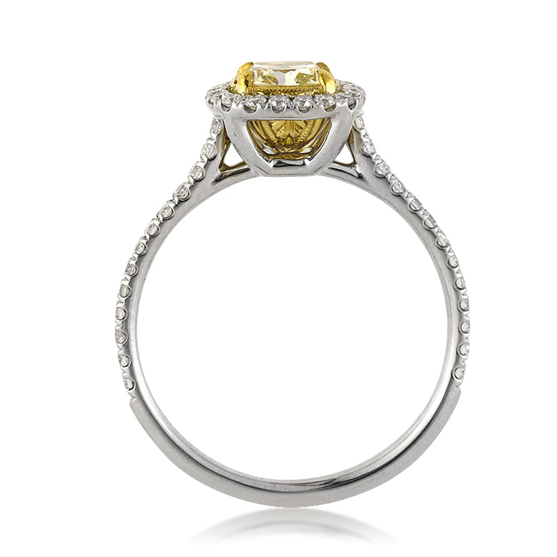 1.35ct Fancy Light Yellow Cushion Cut Diamond Engagement Ring