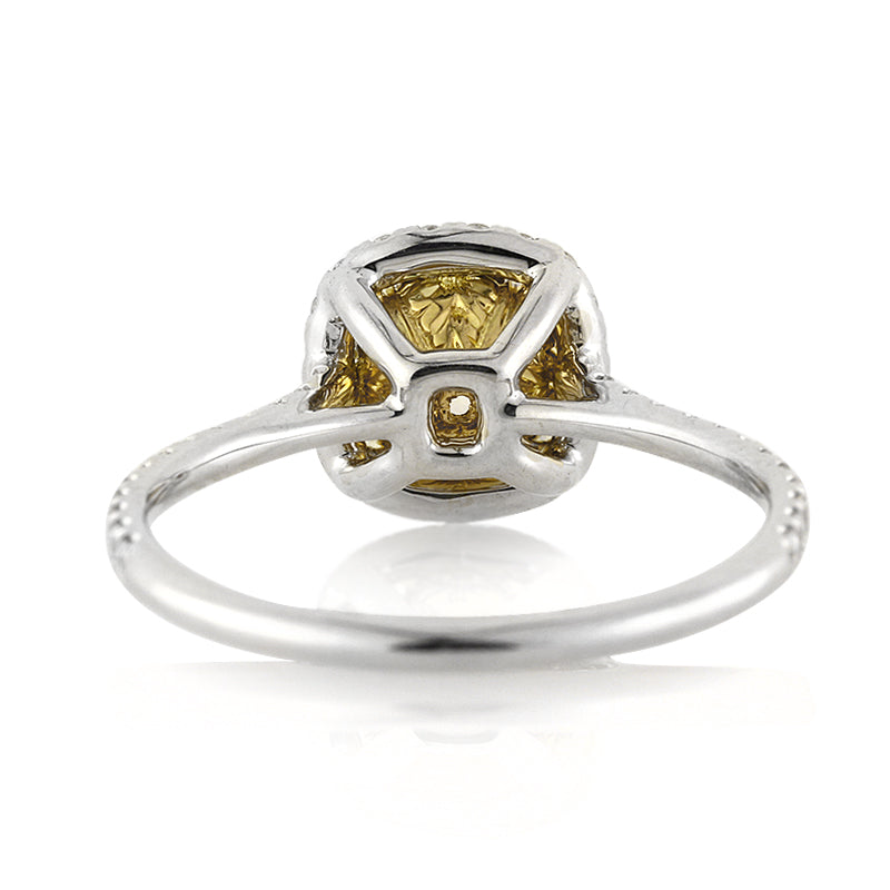 1.35ct Fancy Light Yellow Cushion Cut Diamond Engagement Ring