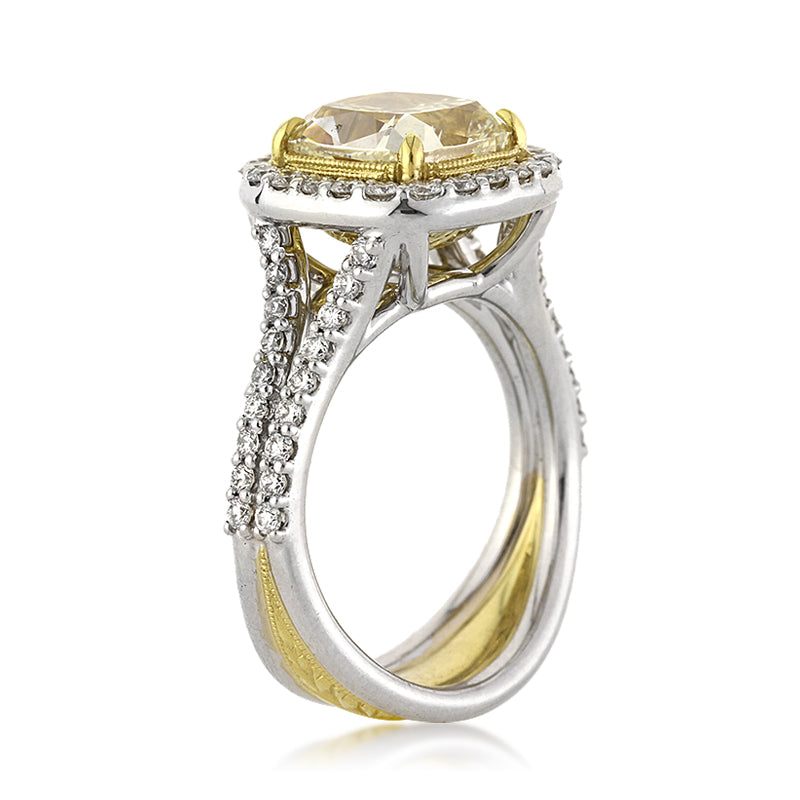 4.28ct Fancy Light Yellow Cushion Cut Diamond Engagement Ring