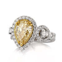 3.37ct Fancy Intense Yellow Pear Shaped Diamond Engagement Ring