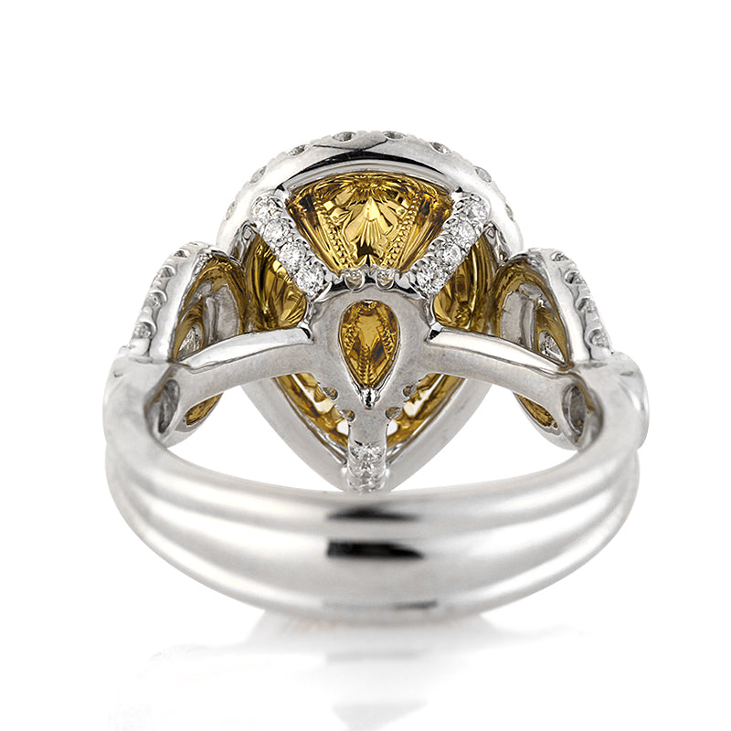 3.37ct Fancy Intense Yellow Pear Shaped Diamond Engagement Ring