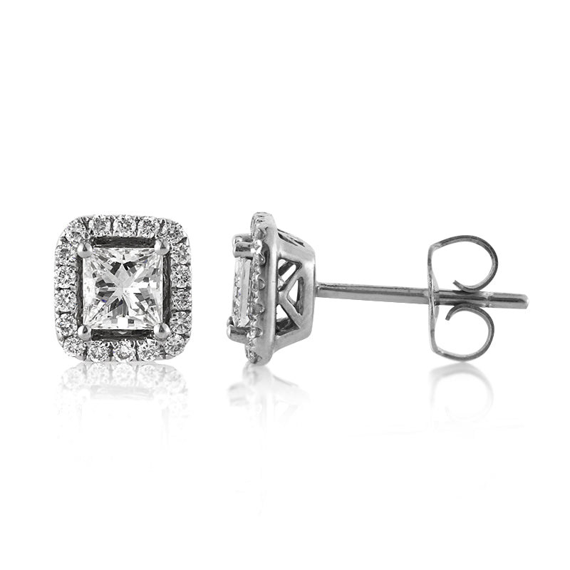 1.04ct Princess Cut Diamond Stud Earrings