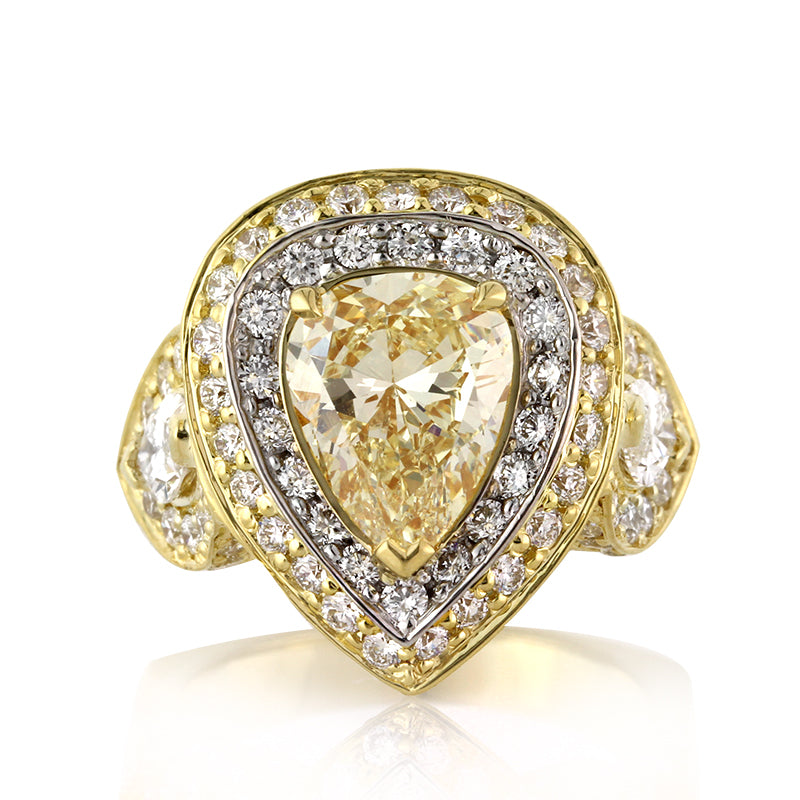 4.04ct Fancy Light Yellow Pear Shaped Diamond Engagement Ring