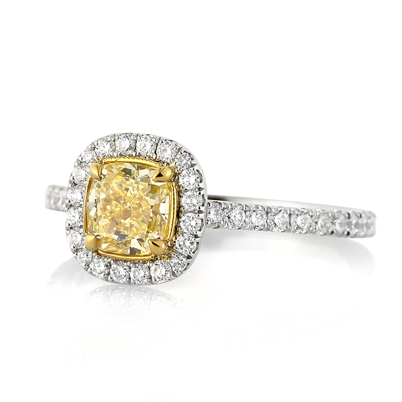 1.57ct Fancy Yellow Cushion Cut Diamond Engagement Ring