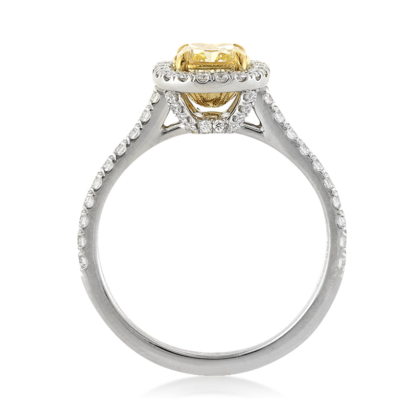1.57ct Fancy Yellow Cushion Cut Diamond Engagement Ring